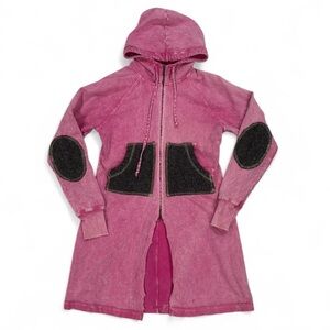 Y2K vintage Riley duster hoodie acid wash wool herringbone patch